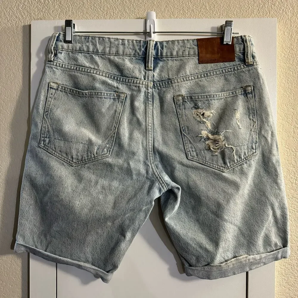 AllSaints Switch Distressed Mens Bermuda Jean Denim Shorts Blue Size 32